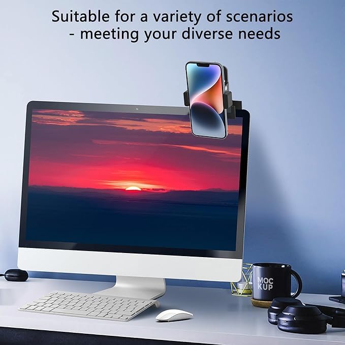 Rockcheems Universal Phone Mount For Monitor Bezel - Use Your Iphone As A Webcam For Live Broadcast With Epoccam - Includes 2 Si