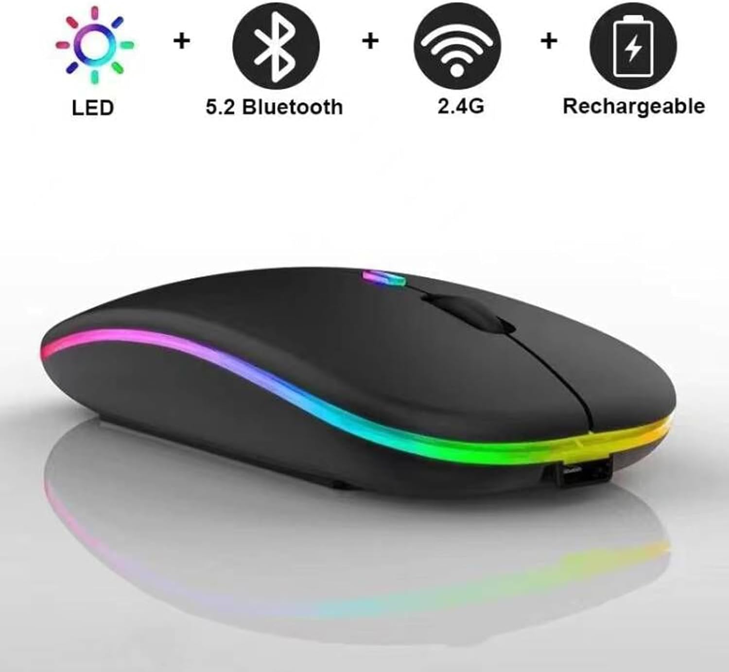10 Pack Wireless Bluetooth Mouse,Led Dual Mode Rechargeable Silent Slim Laptop Mouse,Portable(Bt5.2+Usb Receiver) Dual Mode Comp