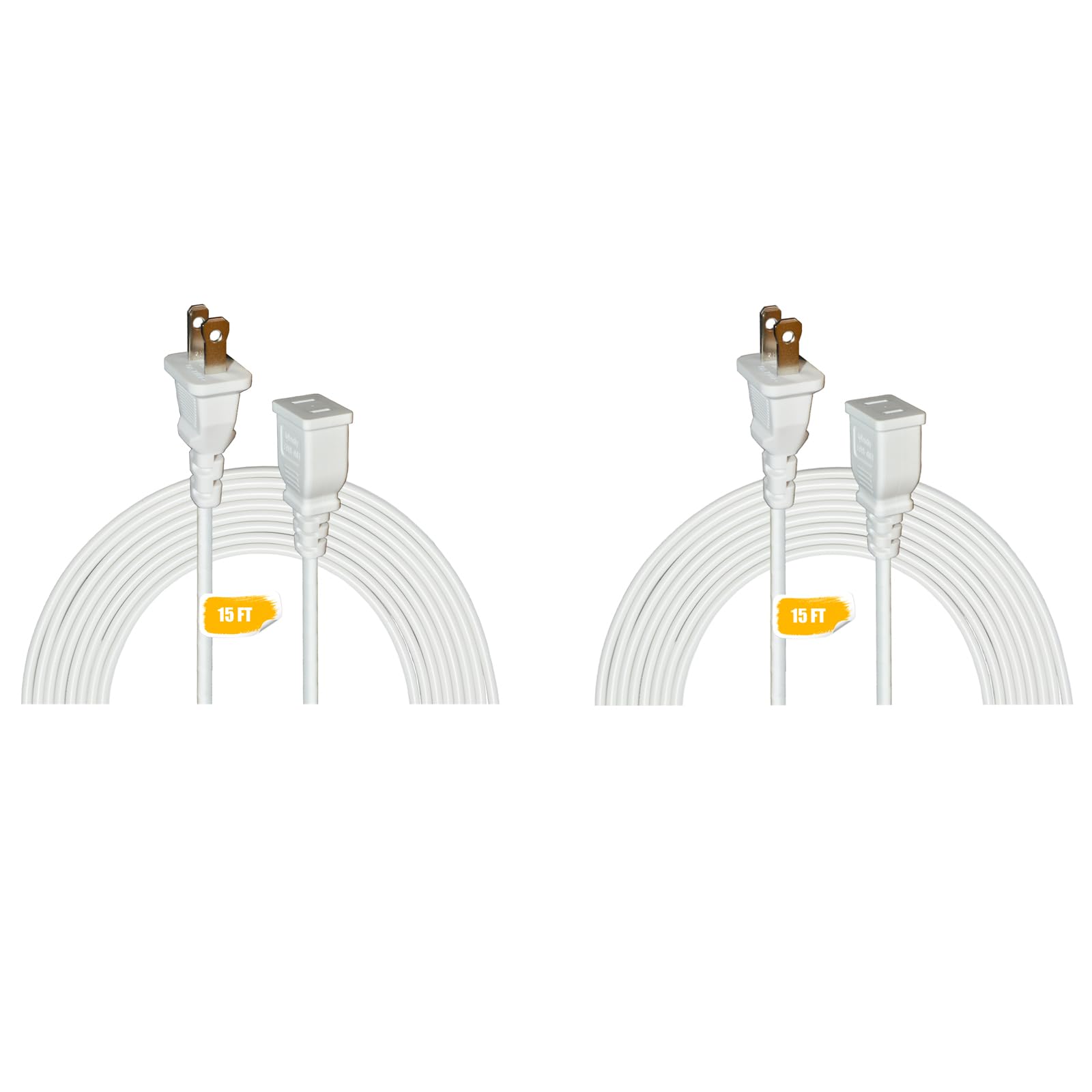 Jplenty 15Ft White Thin Extension Cord 2 Prong Extension Cord For Indoor Use Outdoor Use With Single Outlet   Ideal For Holiday