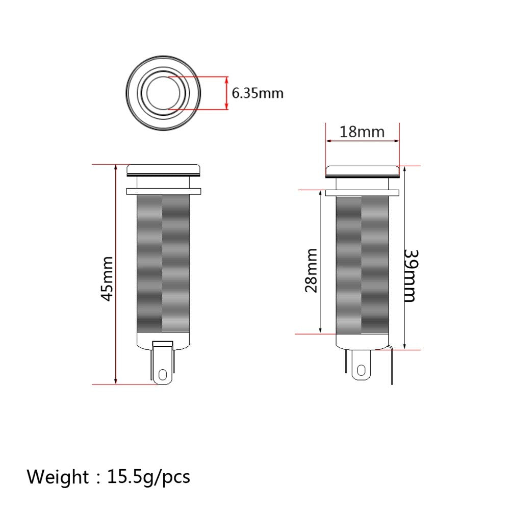 Threaded Cylinder Output Jack Flush Mount Stereo Mono Jack Plug Sockets 1/4 Inch 6.35Mm Acoustic Electric Guitar Bass Chrome