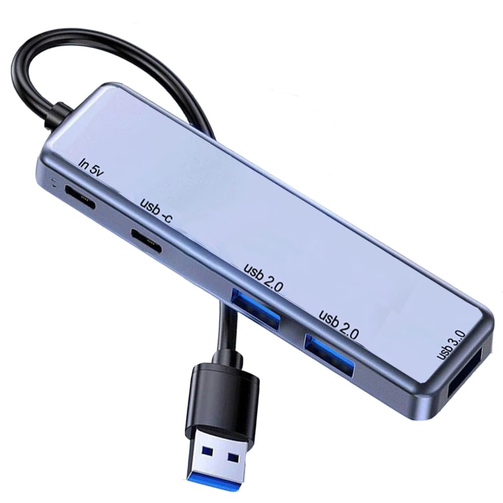5 In 1 Usb Multipport Hub 3.0, Ultra Slim Portable Usb Splitter Adapter With 3 Usb A 1 Type C Port And Pd100W Charger, Usb Expander For Pc, Laptop, Macbook, Flash Drive, Printer, Keyboard And More