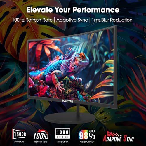 Sceptre 24 Inch Curved 100Hz Gaming Monitor Hdmi X2 Vga 100% Srgb Eye Care, Build In Speakers Machine Black 2024 (C248W 1920Rnr