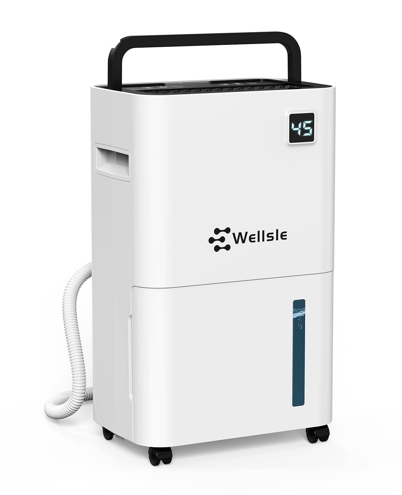 Wellsle 50 Pint Dehumidifier For Home Basements 3,500 Sq Ft Quiet Dehumidifier With Drain Hose, 0.66 Gallons Water Tank, Wheels