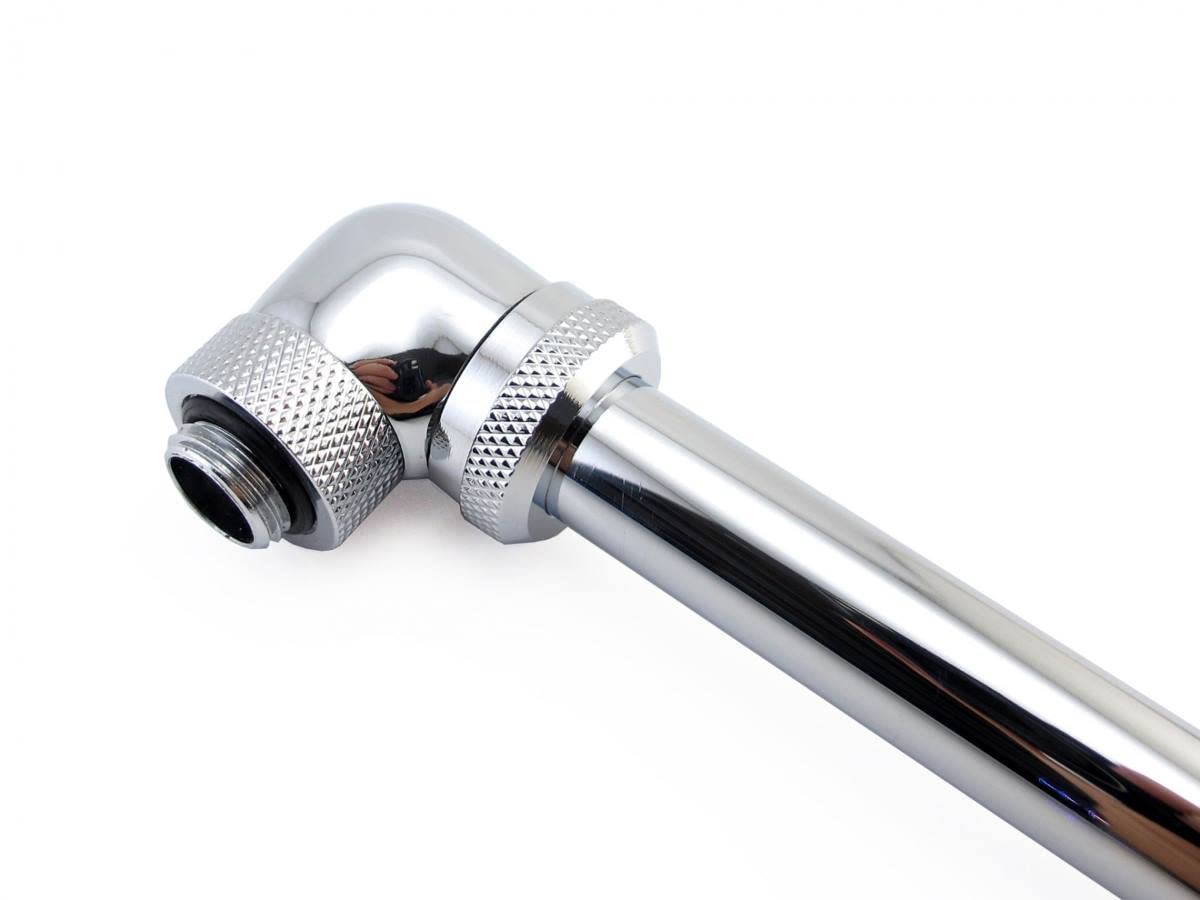 Xspc G1/4'' To 14Mm Rigid Tubing Fitting V2, 90 Degree Rotary, Chrome