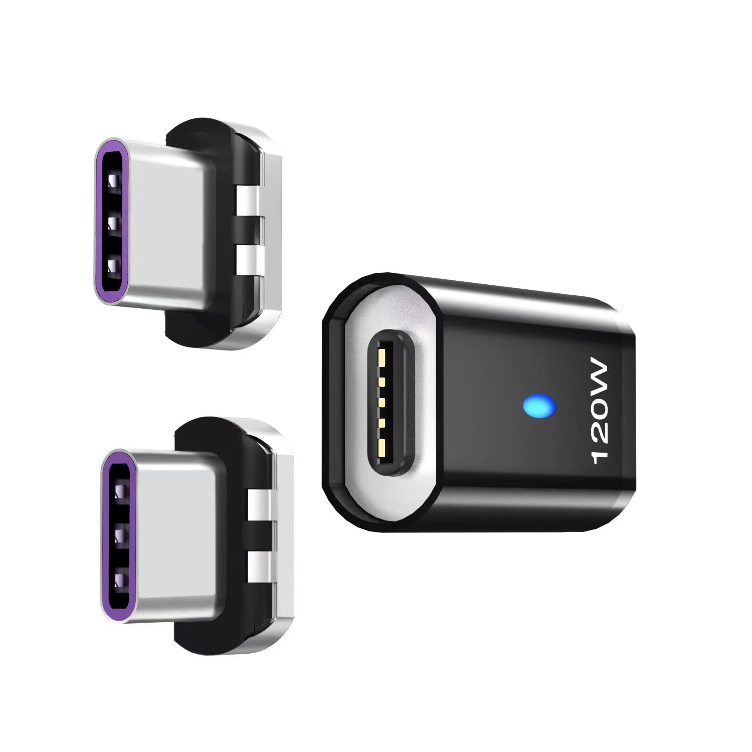 Sheeast Usb C Magnetic Adapter Straight, Magnetic Usb C Adapter   2 Tips 120W Fast Charging 5Pin 480Mbps Data Transmission, Blac