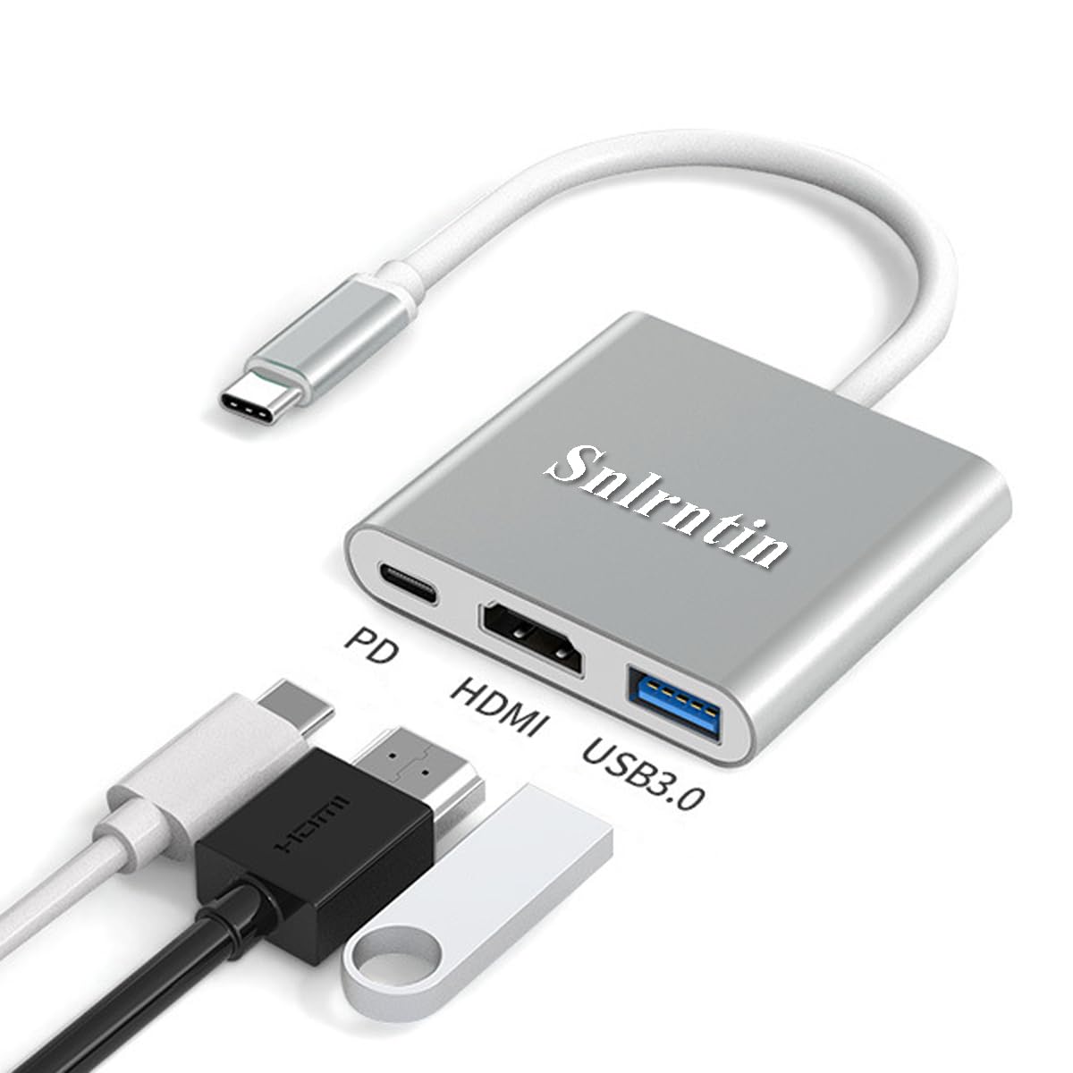 Snlrntin Usb C To Hdmi Adapter With Charging Port, 3 In 1 Usb C Digital Av Multiport Adapter With Usb 3.0/ 4K Hdmi Output/Pd 100