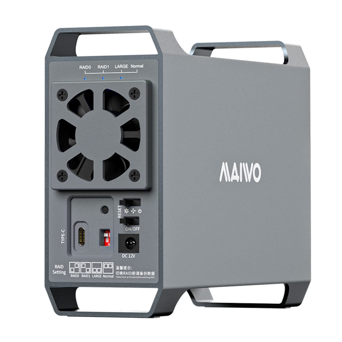 Maiwo Dual Bay Raid Enclosure For 2.5�/3.5' Sata Drive With Cooling Fan, Usb C 3.1 Sataenclosure For 48Tb Capacity Expansion, 4 Raidsmode(1/0/Jbod/Normal)