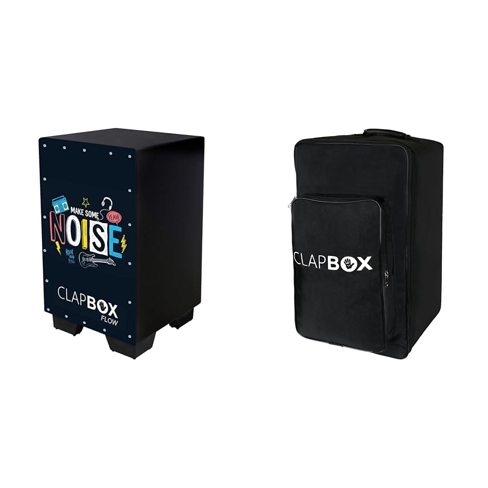 Clapbox Flow Graphic Cajon Walnut wood (H:50 W:30 L:30)  3 Internal Snares, Black (Disco) (Make some noise) & Clapbox Cajon Ba