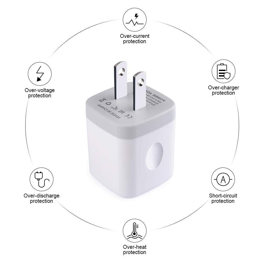 Single Port Usb Wall Charger, Gigreen 1A/5V Power Adapter 5 Pack Charging Block Cube Plug Box Compatible Phone X/8/7/Xs/Xr/6S/5/