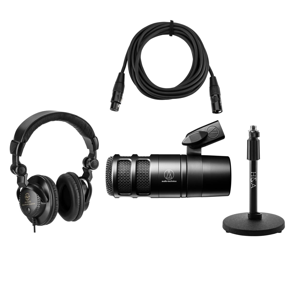 Audio-Technica AT2040 Hypercardioid Front-Address Dynamic Podcast Microphone, Bundle with H&A Tabletop Microphone Stand & Studio