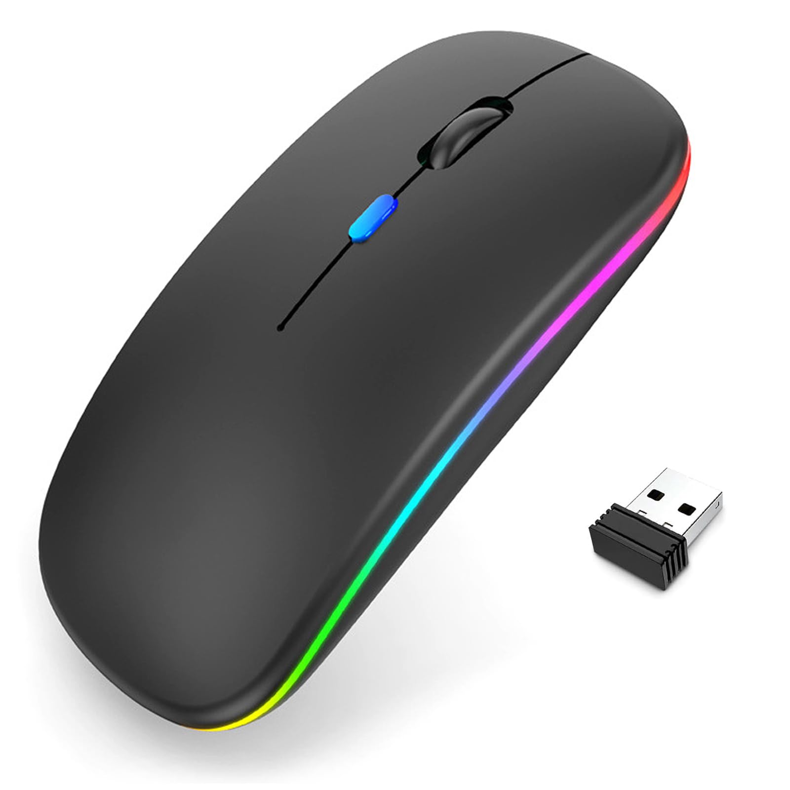 LOOBOAKY LED Wireless Mouse, Rechargeable Bluetooth Mouse, Slim Portable Computer Mice with USB Receiver, BT5.4 and 2.4G Dual Mo