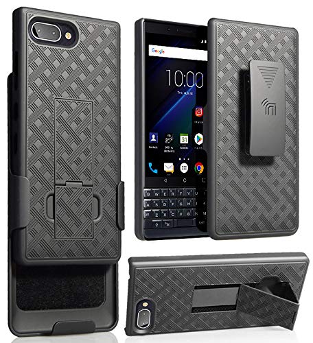 Case with Clip for BlackBerry Key2 LE, Nakedcellphone [Black Tread] Kickstand Cover with [Rotating/Ratchet] Belt Hip Holster Com