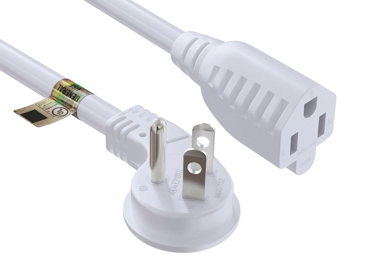 Cableleader White 1Ft Ultra Low Profile Power Extension Cord Cable Nema 5 15P To Nema 5 15R, Ul Listed