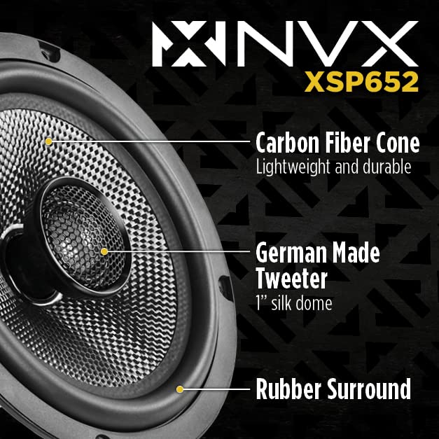 Nvx Xsp652 6.5 Car Speakers, 600W Max, 200W Rms, 2-Way 6-1/2 Inch Coaxial W/ 1 Silk Dome Tweeters & Built-In X-Overs, Easy To In