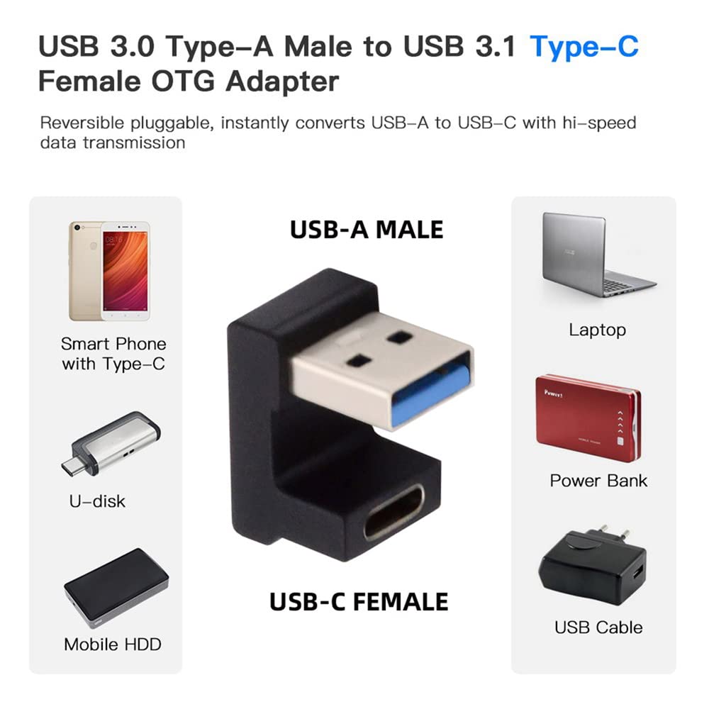 Cablecc Usb-C Type C Female Back Angled Opposite U Shape To Usb 3.0 A Male Data Adapter For Laptop Desktop