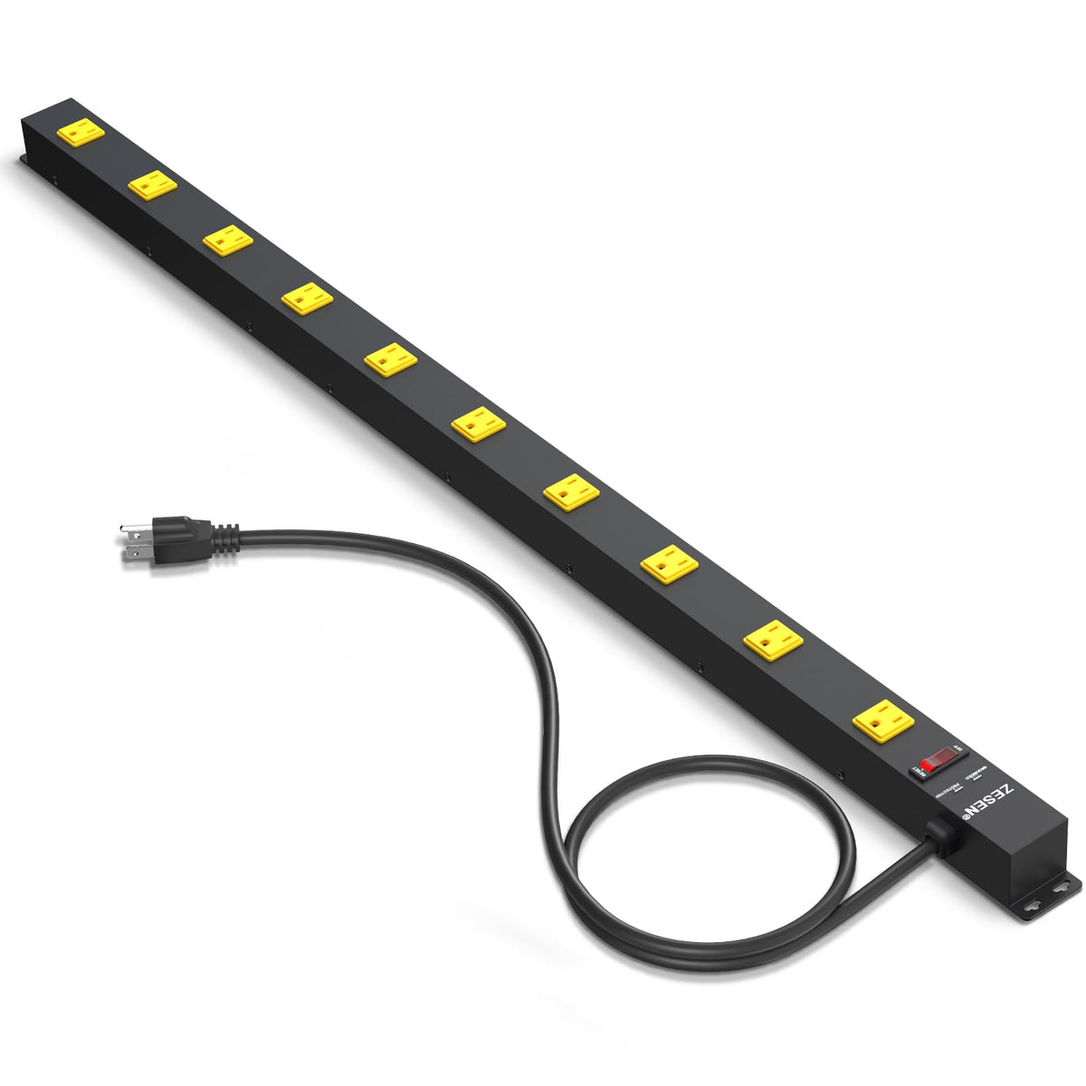Zesen 10 Outlet Heavy Duty Long Power Strip Surge Protector With 4Ft Cord For Garage Workshop Workbench, Etl Certified, Black
