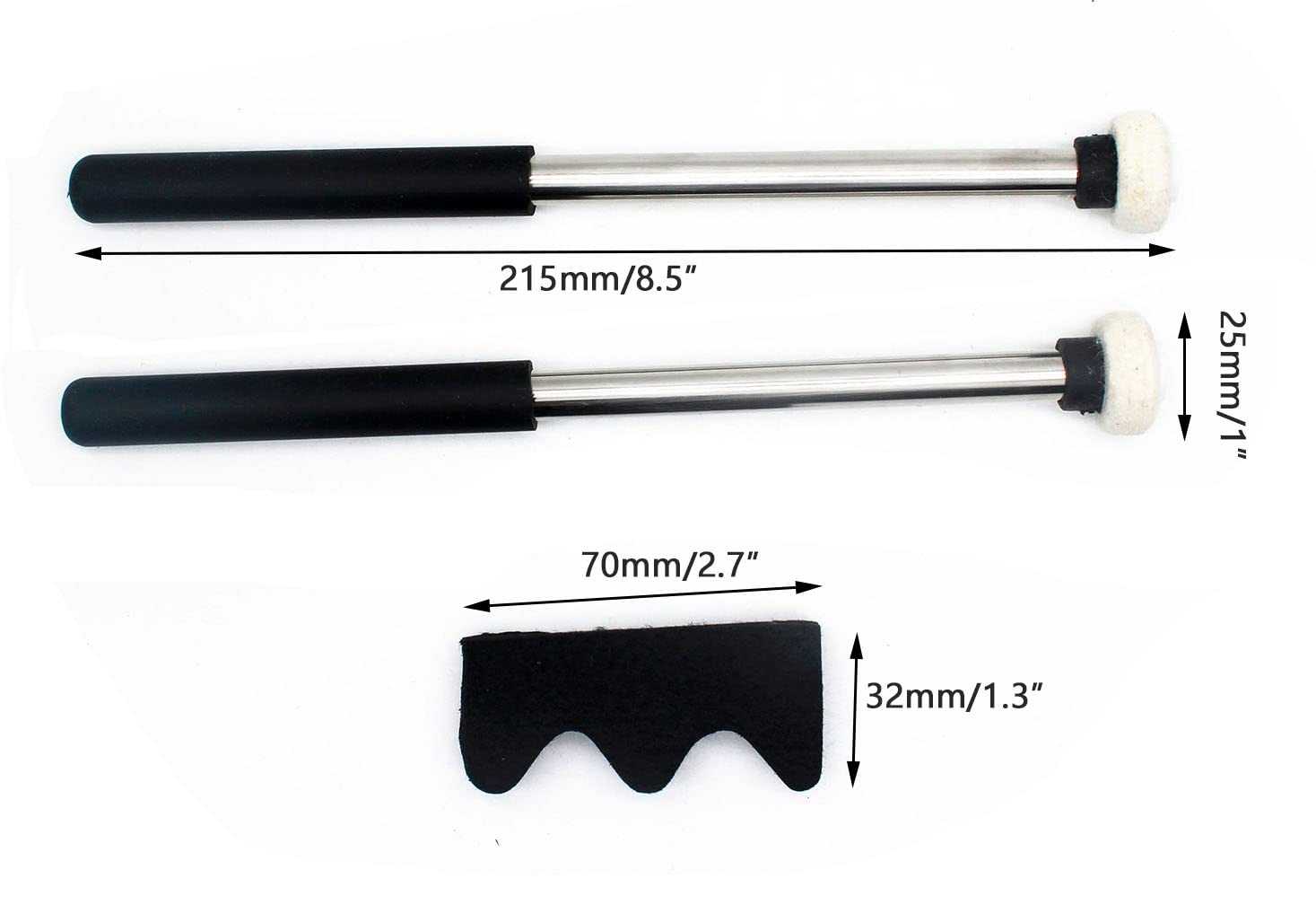 Tuoren 1 Pair Tongue Drum Mallets With Bracket Handpan Drum Sticks Rubber Mallet Percussion Instrument Accessory (Type B)
