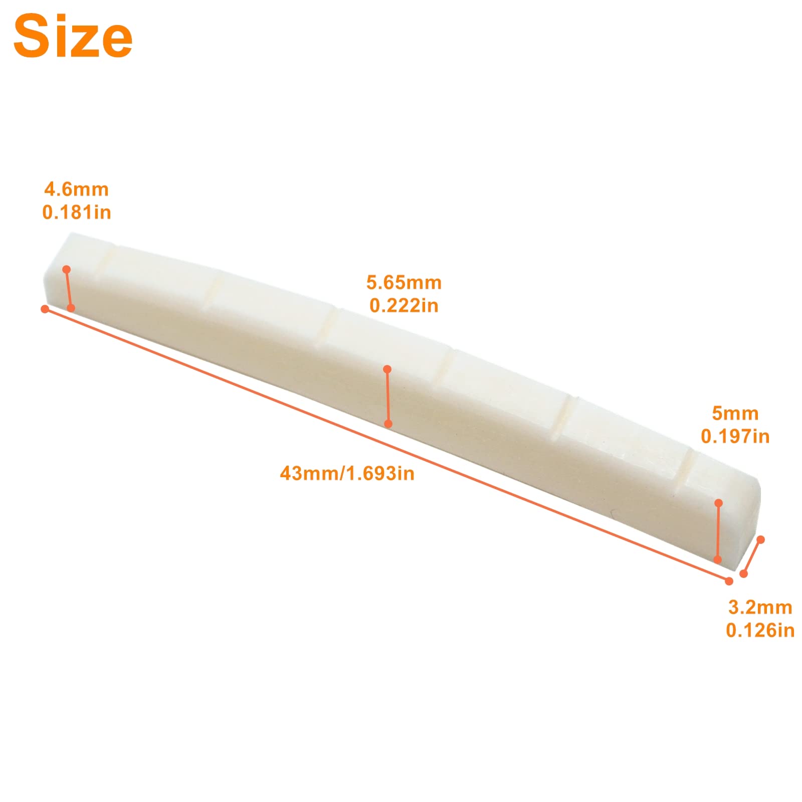 Miwayer 6 String Electric Guitar Bone Nut Curved Bottom Pre Slotted Made Of Real Bone (43 X 3.2 X 5/5.65/4.6Mm 1 Pack)