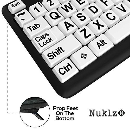 Nuklz N Large Print Computer Keyboard | Visually Impaired Keyboard | High Contrast Black And White Keys Makes Typing Easy | Perf