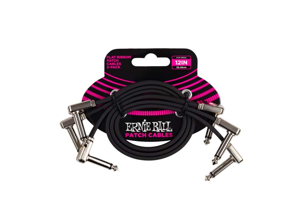 Ernie Ball Flat Ribbon Patch Cable 3 Pack, 12In, Black (P06222)