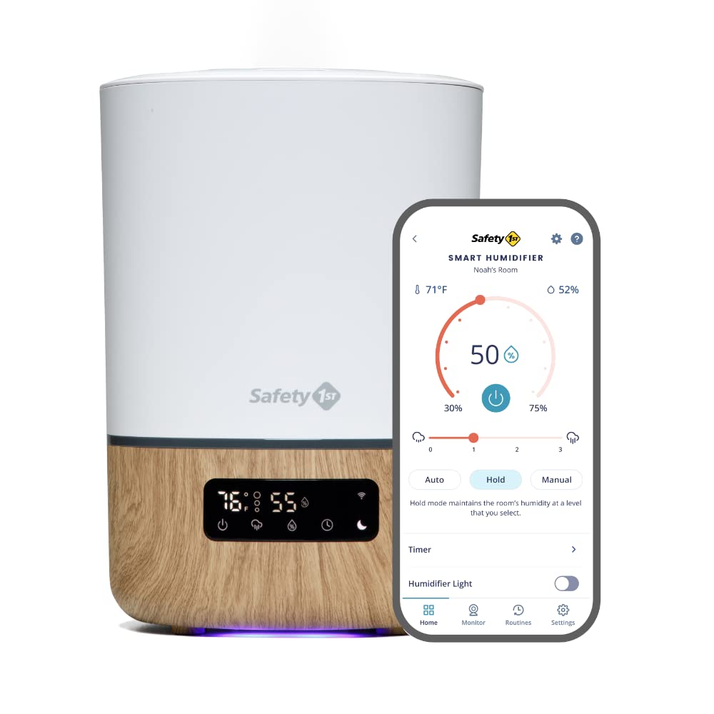 Safety 1st Connected Smart Humidifier  1 Gallon (3.8L) Tank Size, Cool Mist Humidifier with Hygrometer and Nightlight, and Whis