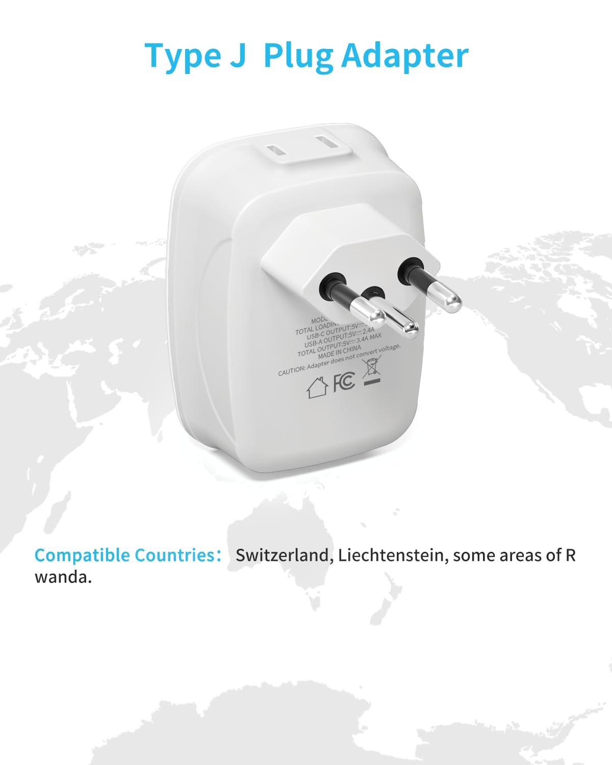2 Pack Switzerland Plug Adapter,Vintar Type J Adapter Switzerland With 1 Usb C,3 Usb Ports And 2 American Outlets, 6 In 1 Swiss