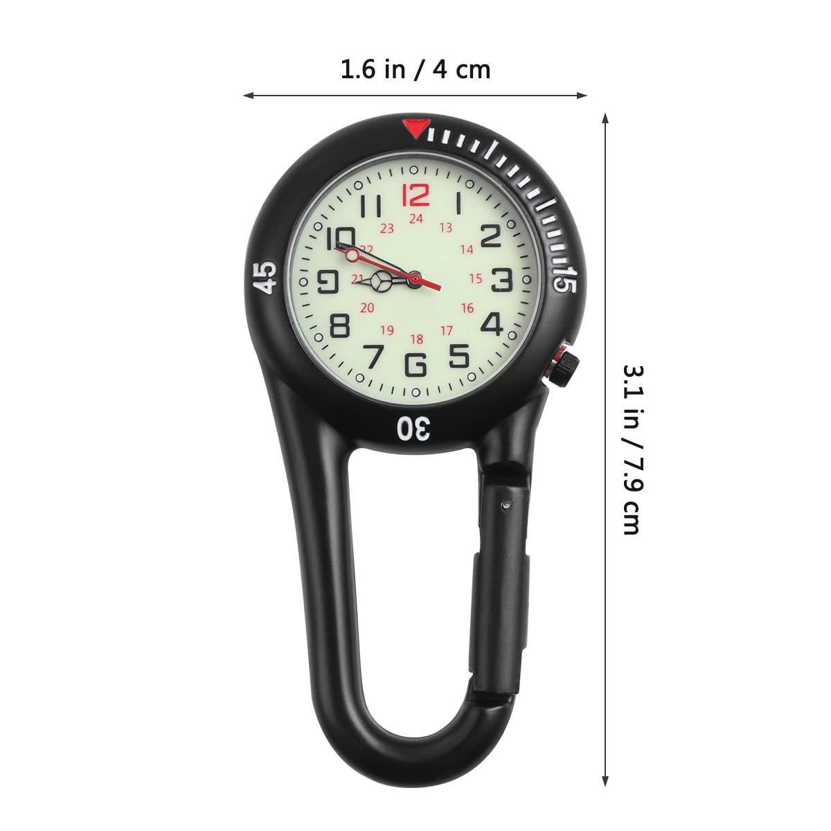 Hemobllo Clip On Watch Night Light Alloy Unisex Backpack Buckle Belt Fob Watch Black With White Dial Ideal For Doctors Nurses Ro