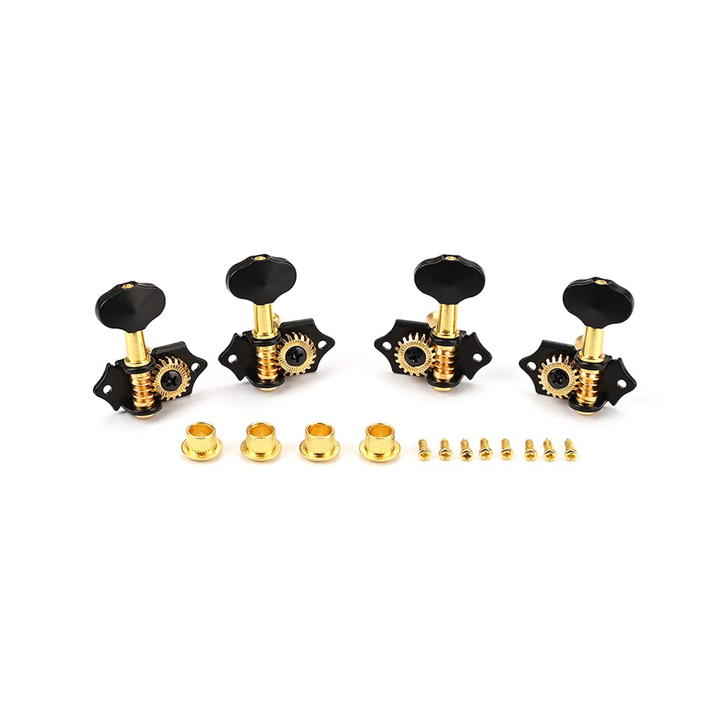 Ogdni 2R2L Black Plated Tuning Peg Machine Head Tuners For 4 String Ukulele Guitar Bass Gear Ratio 1:19 (Gc501B)