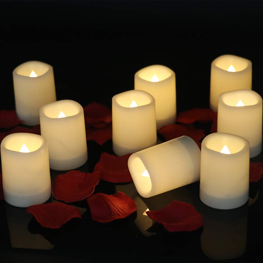Dromance Outdoor Waterproof Flameless Votive Candles With Timer, Battery Operated Led Tealight Flickering Candles Warm Light Set