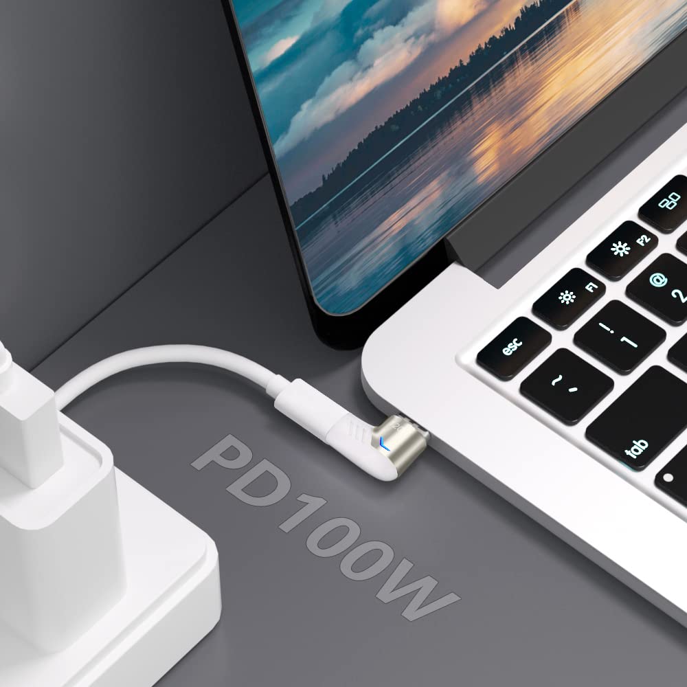 Sheeast Magnetic Usb C Adapter Right Angle 2 Pack 100W Usb C Magnetic Adapter Fast Charging 5Pin 480Mbps Data Transmission, Whit