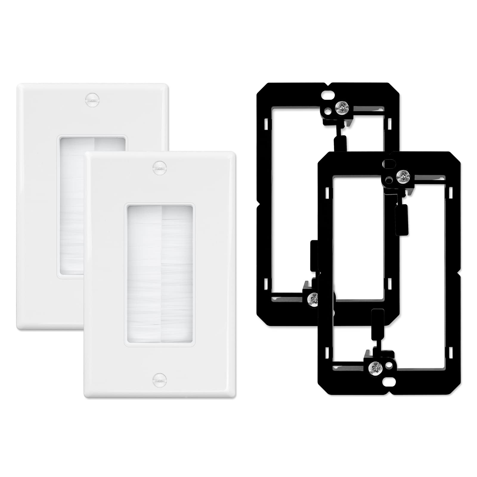 Iwillink Brush Wall Plate With Low Voltage Mounting Bracket 2 Pack, Cable Pass Through Insert For Wires, Single Gang Cable Acces