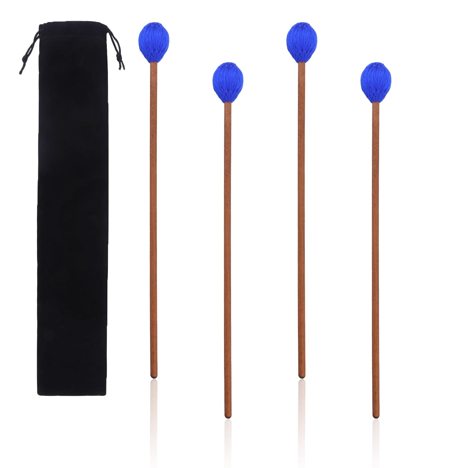 Geytetqi 2 Pair Blue Marimba Mallets   Professional Marimba Mallets Set With Yarn Mallets And Birch Handle, Medium Hard Mallets,