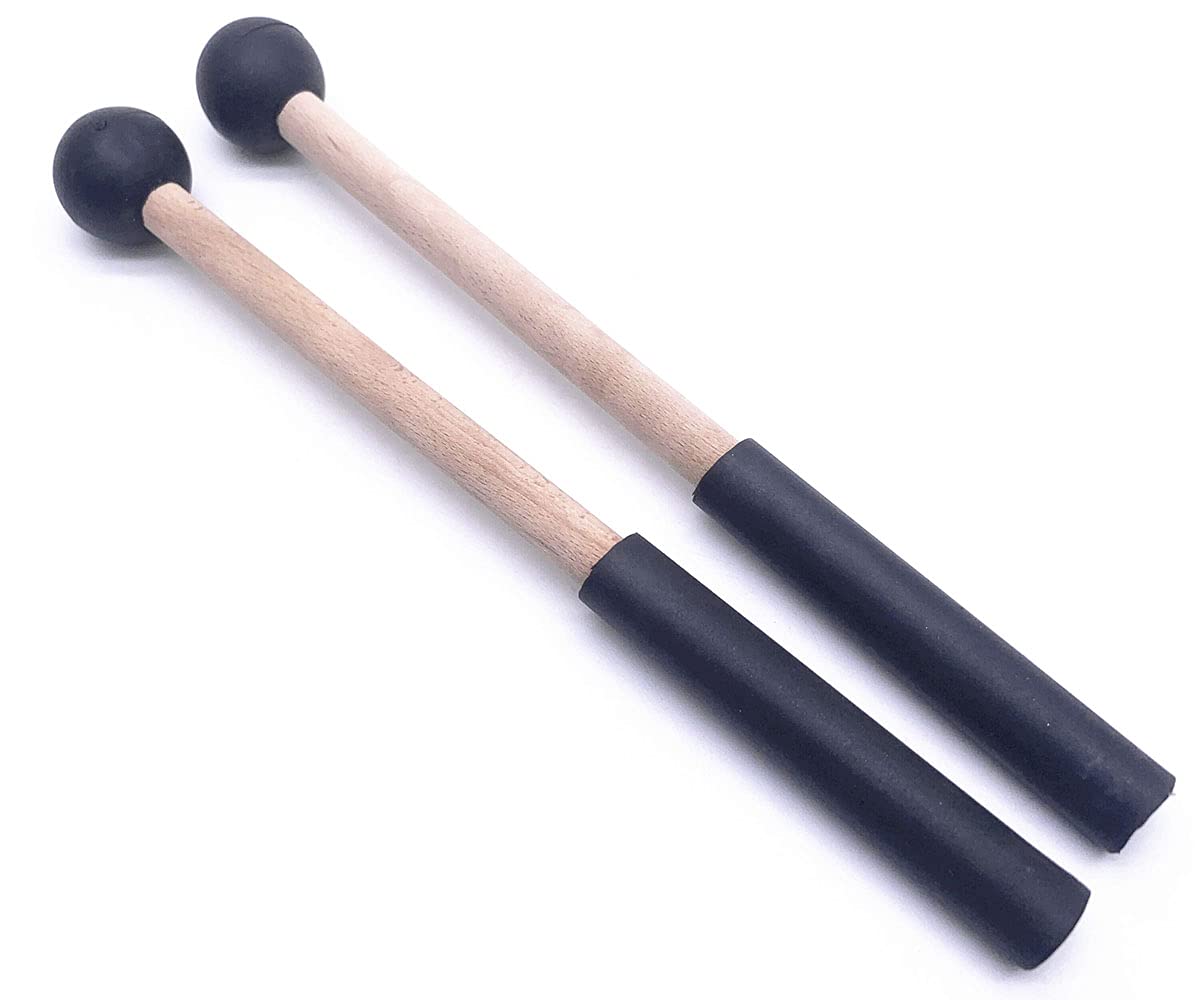 Jiayouy 8 Inch Rubber Head Percussion Mallets Sticks For Tongue Drum, Xylophone,Glockenspiel, Woodblock, Bell Pack Of 2 Black
