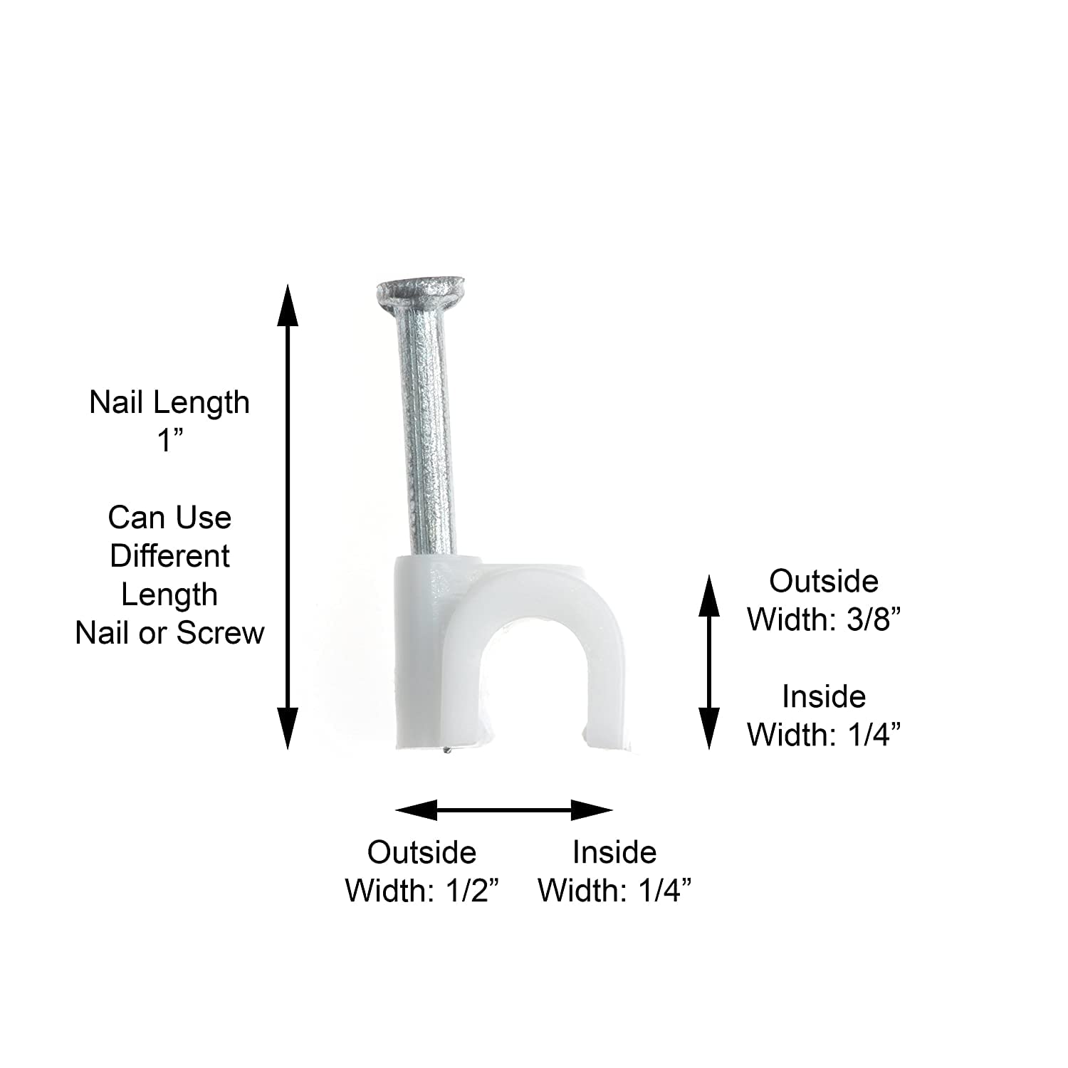 The Cimple Co   Single Coaxial Cable Clips, Cat6, Electrical Wire Cable Clip, 1/4 In (6 Mm) Nail Clip And Fastener, White (100 P
