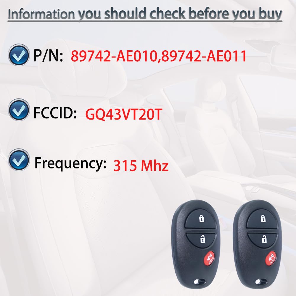 Key Fob Keyless Entry Fits For Toyota 2007-2017 Tundra /2005-2016 Tacoma / 2008-2013 Highlander / 2004-2015 Sienna /2008-2016 Se