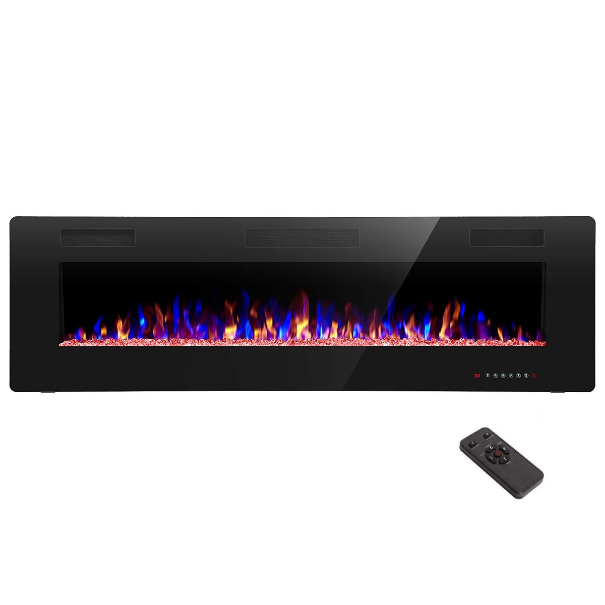 R.W.Flame 60'' Recessed And Wall Mounted Electric Fireplace, Low Noise, Remote Control With Timer, Touch Screen, Adjustable Flam