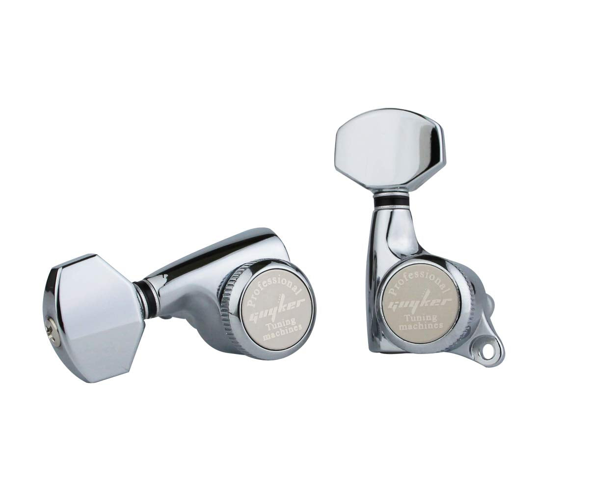Guyker Guitar Locking Tuners (3L + 3R Handed)   1:18 Ratio Lock String Tuning Key Pegs Machine Heads With Hexagonal Handle Repla