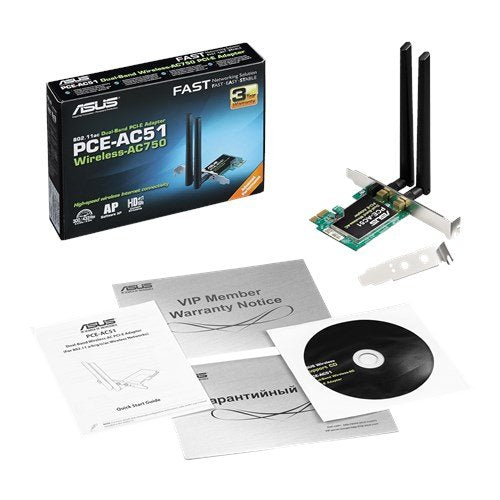 Asus Ac750 Dual Band Pcie Wifi Adapter (Pce Ac51)   Compatible With Pcie X1/X16 Slot, Detachable Antennas For Flexible Placement