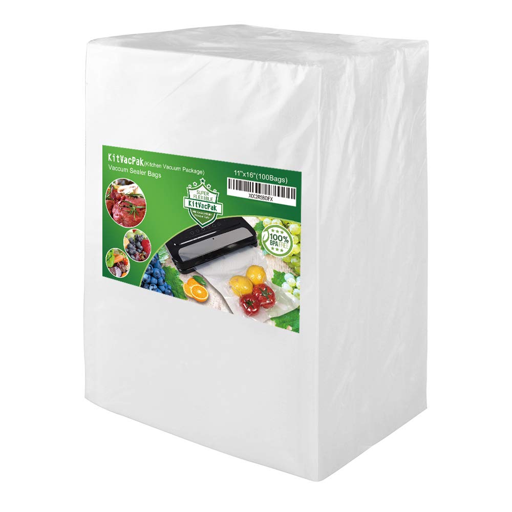 Kitvacpak 100 Gallon11X16 Vacuum Food Sealer Bags With Bpa Free And Heavy Duty,Commercial Grade Vacuum Sealer Freezer Bags Compa