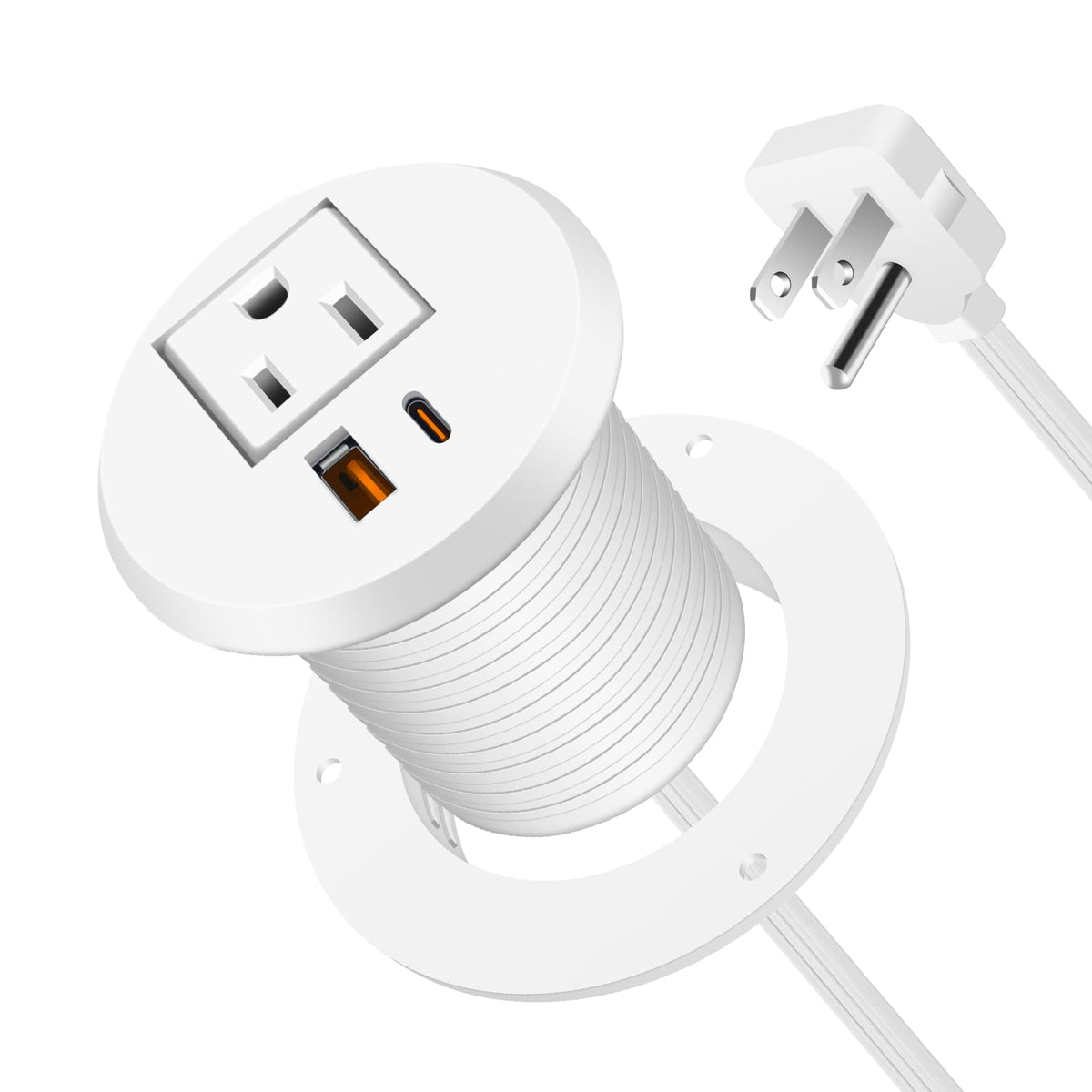 Desktop Power Grommet 2 Inch Hole,Pd 30W Usb C Fast Charging Station,Recessed Outlet,Ultra Thin Flat Plug Power Strip,Slim Outle