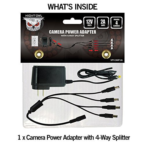 Night Owl Security Spf Camp 2A Camera Adapter With 4 Way Power Splitter, Black