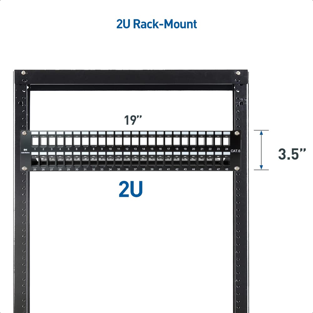 Cable Matters Rackmount Or Wall Mount 2U 48 Port Keystone Patch Panel With Cable Management And Support Bar (19 Inch Blank Patch