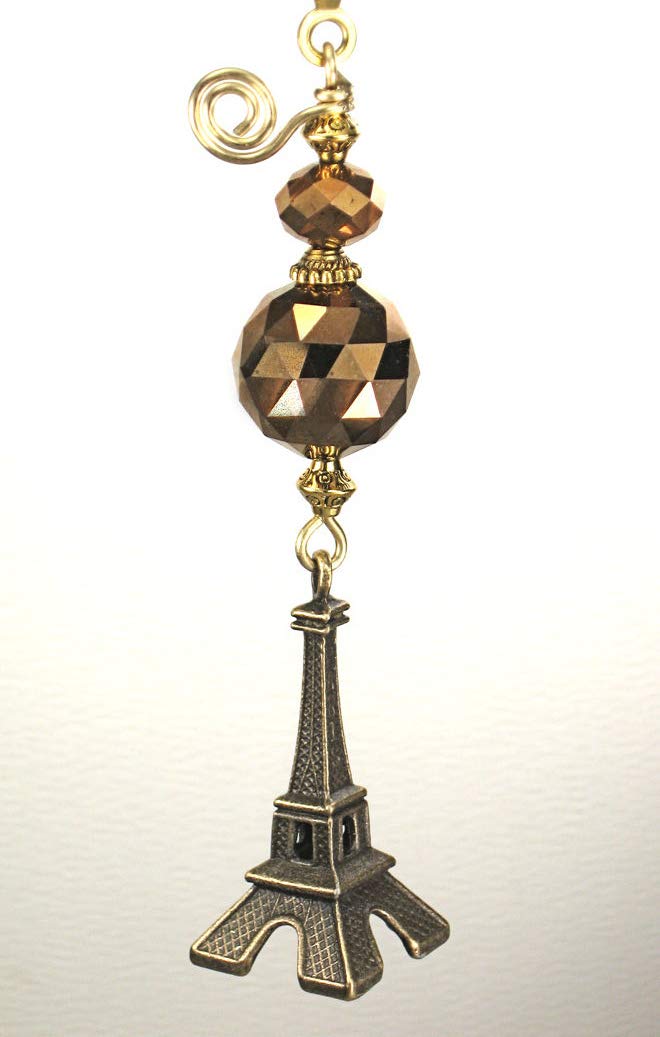 Antiqued Brass Eiffel Tower with Bronze Glass Ceiling Fan Pull