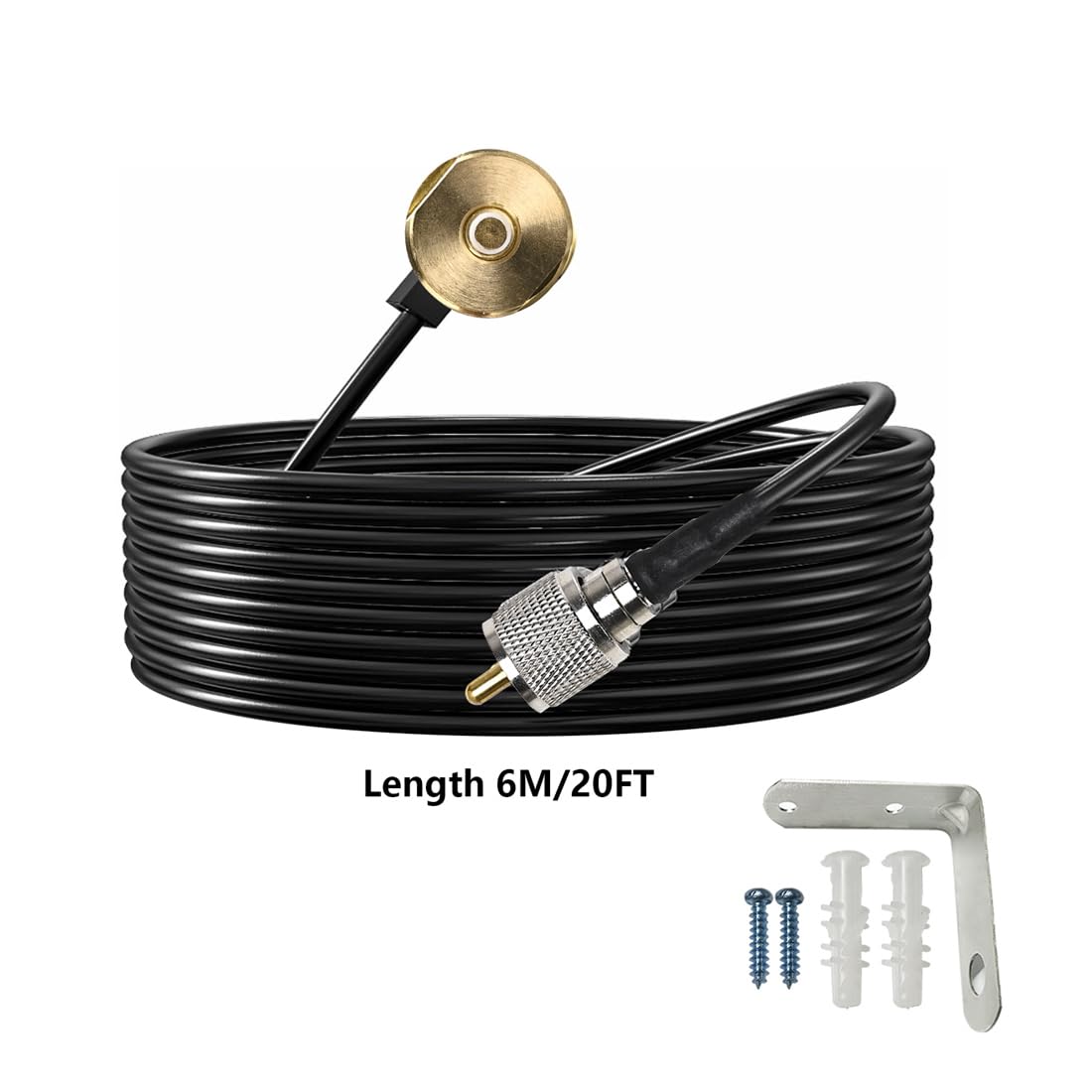 Antenna Cable With Nmo Connector And Uhf (Pl 259 Plug) 20Ft Length With L Shape Bracket For Cb Radio Extension