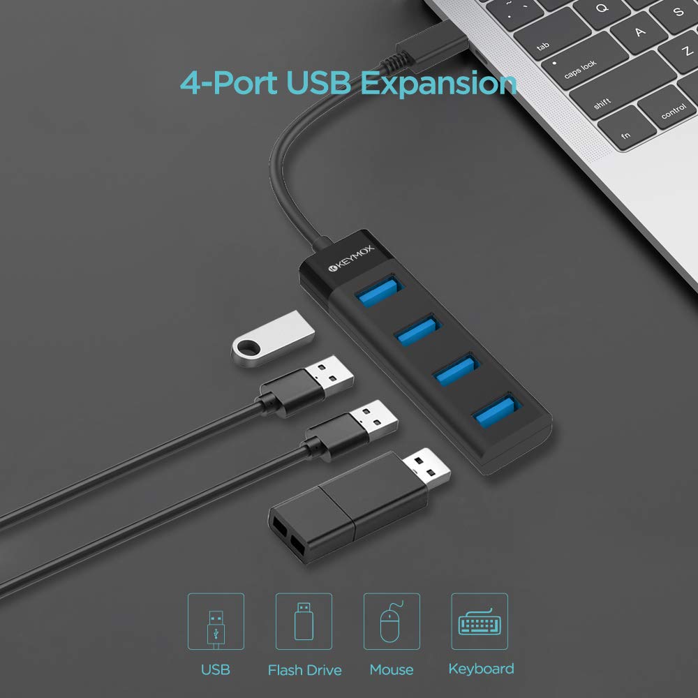 4 Port Usb C Hub, Keymox Compact Size Type C Adapter With 4 Usb 3.0 Ports Usb Type C Hub For Macbook Pro 2019/2018/2017, Google Chromebook Pixelbook, Xps, Samsung S9/S8 And More Usb Type C Devices