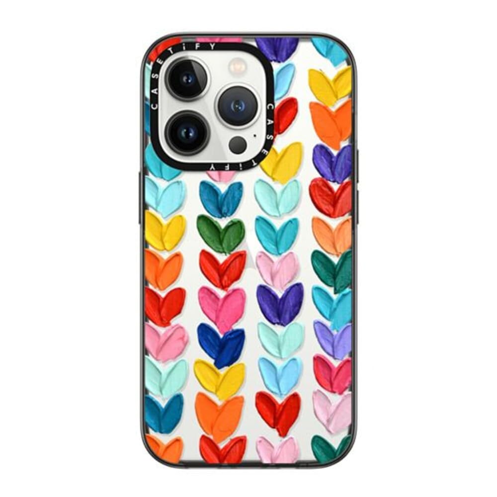 Casetify Compact Iphone 14 Pro Case [2X Military Grade Drop Tested / 4Ft Drop Protection]   Polka Daub Hearts   Clear Black