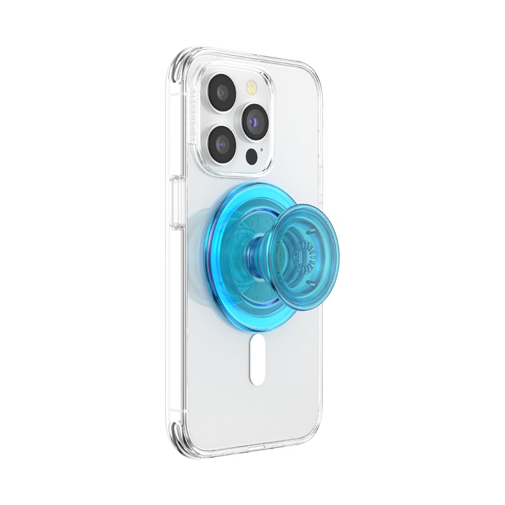 PopSockets Phone Grip for MagSafe, Magnetic Holder, Phone Stand, Blue - Electric Blue Translucent
