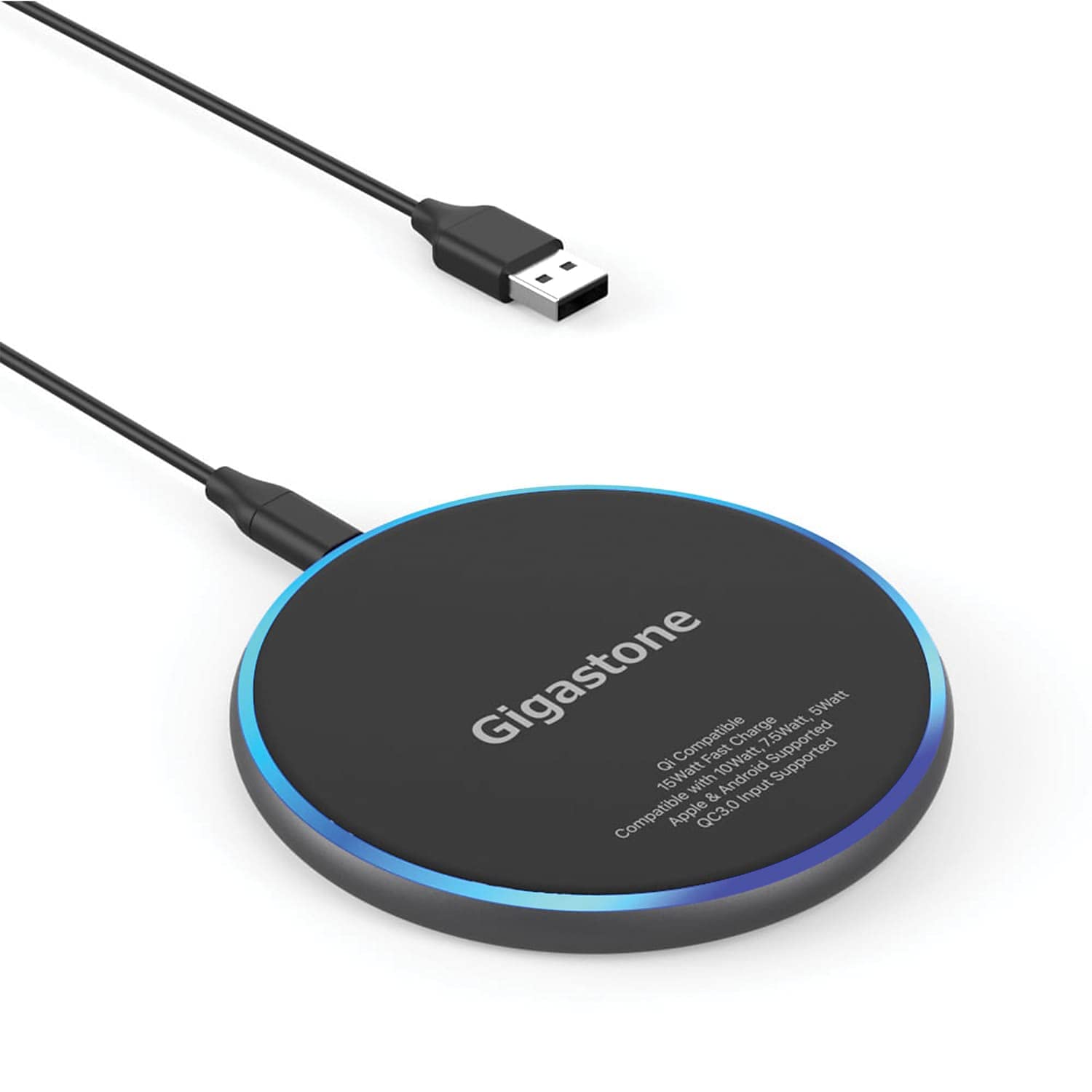 Gigastone Wireless Charger, Qi-Compatible 15W Wireless Charging Pad, Compatible Iphone 8/ X/ 11/12 Series, Samsung Galaxy S21/ S