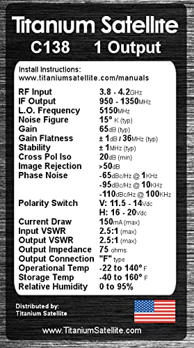 Titanium Satellite C-Band LNBF C138 Performance Plus 5G Interference Filter 3800-4200MHz White Single Output