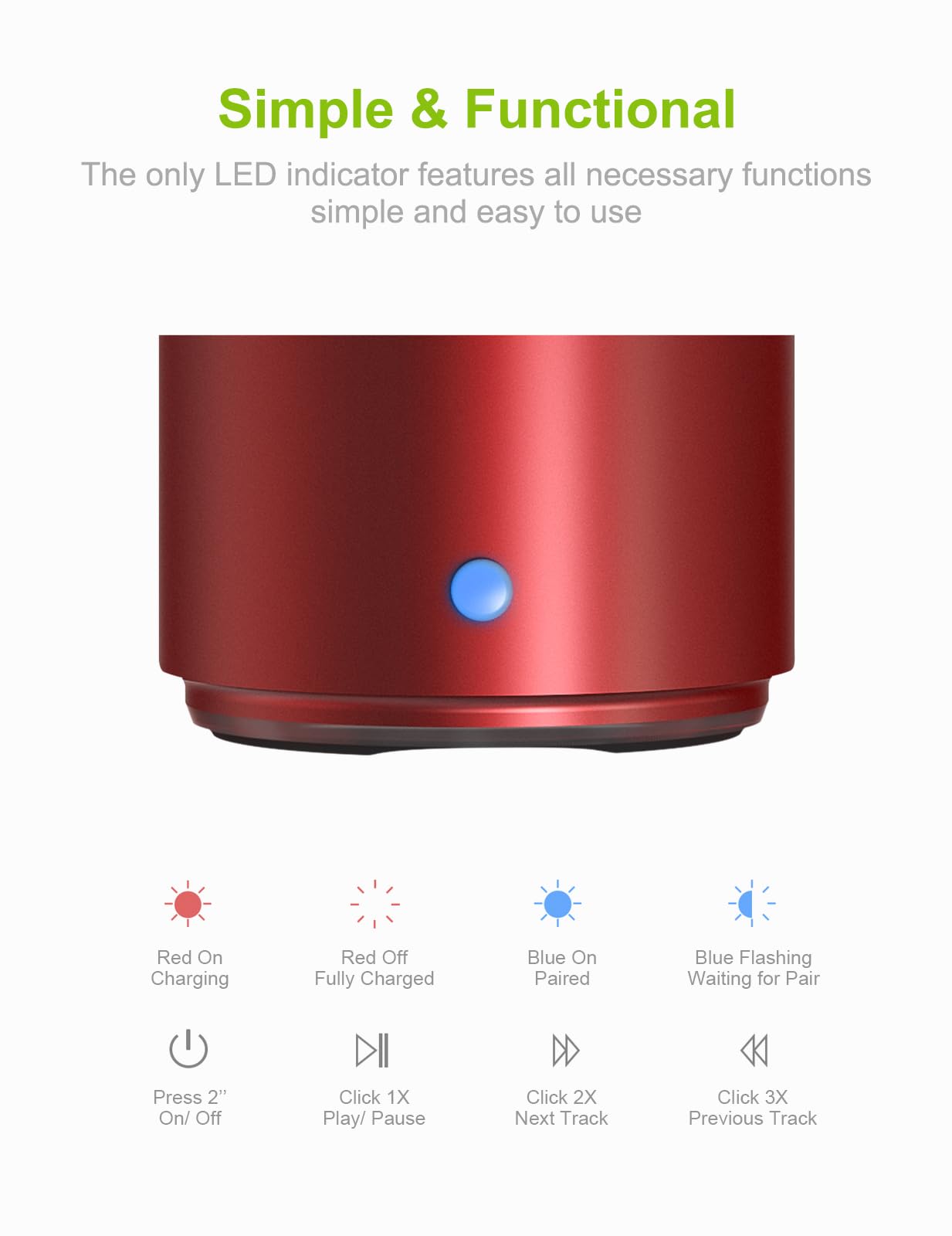 Ewa Travel Case Packed, A106 Pro Portable Bluetooth Speaker With Custom Bass Radiator, Brief Design, Ip67 Waterproof, Perfect Mini Speaker For Shower, Room, Bike, Car (Red)